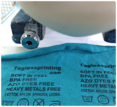 Tagless printing on cotton and spandex fabric