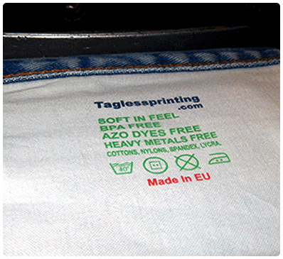 Branding on ready garment by tagless printing